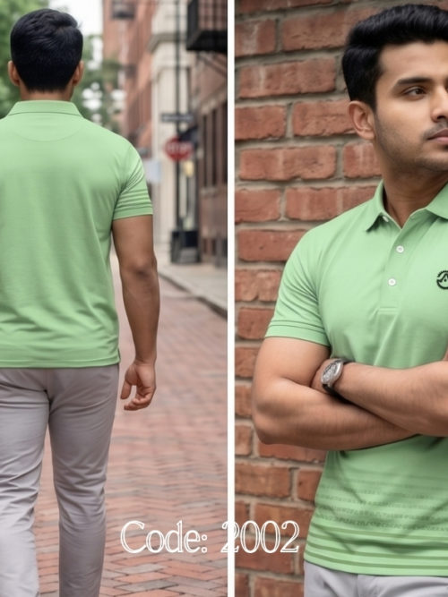 Green Striped Hem Polo Shirt