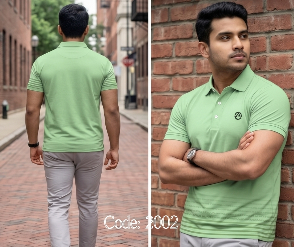 Green Striped Hem Polo Shirt